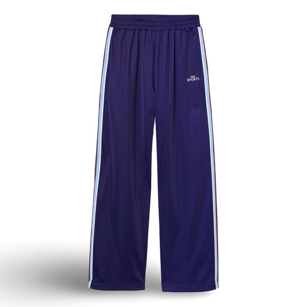 DES SPORT Track Pants Joggers Wide Legs Navy Brown Blue Fleece EUC Size M Fall